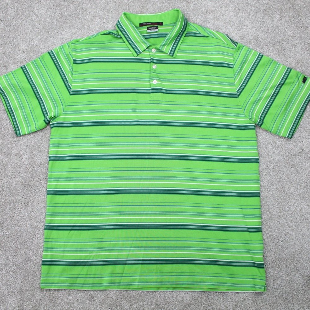 Nike Tiger Woods Polo Shirt Mens Large Green Dri-Fit‎ Golf Short Sleeve Pullover